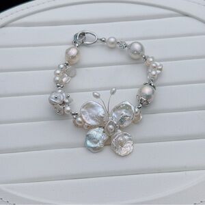 B162 Handmade Freshwater Baroque Pearl Butterfly Bracelet